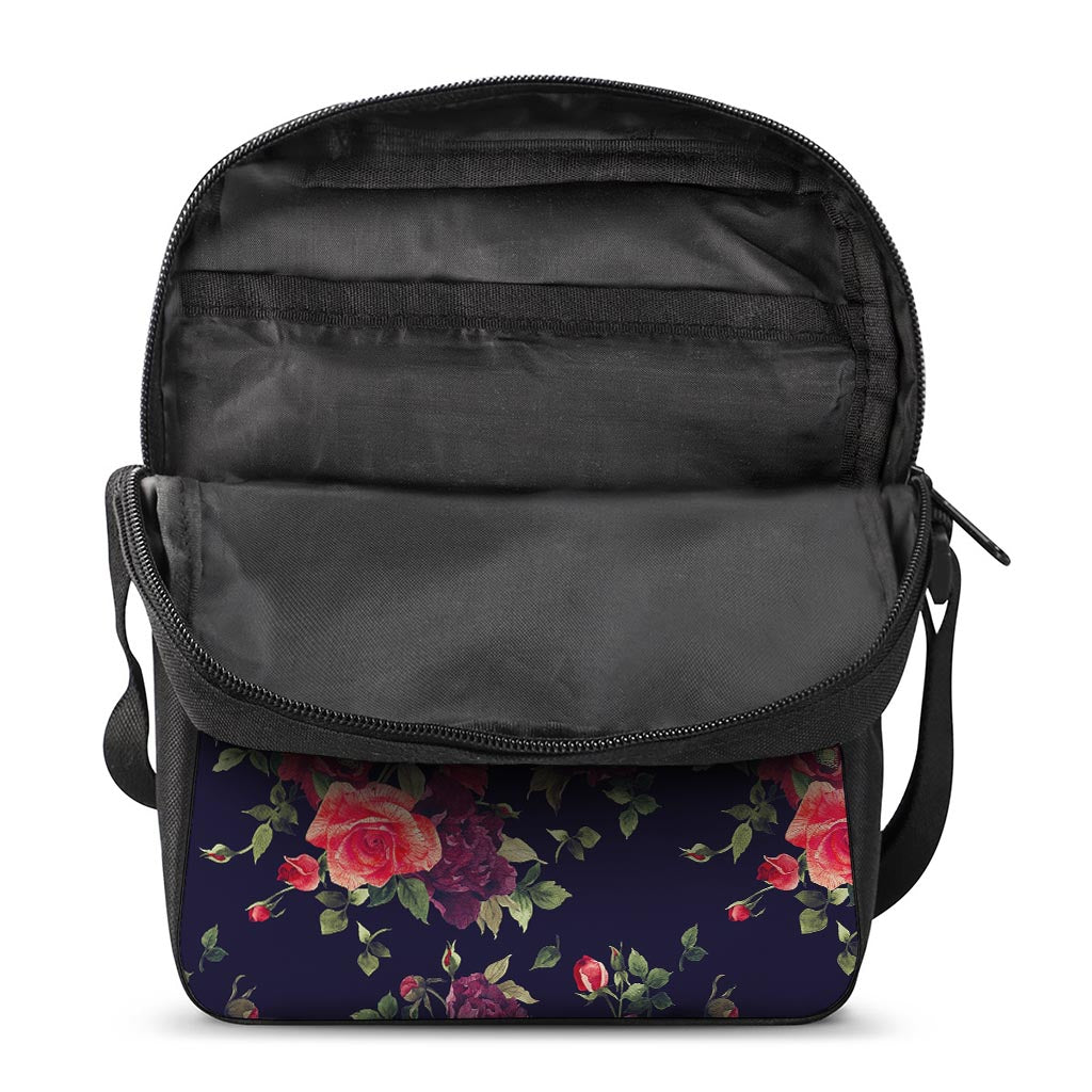 Red Violet Roses Floral Pattern Print Rectangular Crossbody Bag