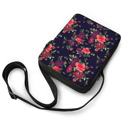 Red Violet Roses Floral Pattern Print Rectangular Crossbody Bag