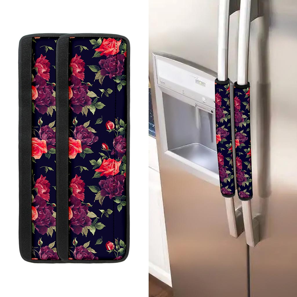 Red Violet Roses Floral Pattern Print Refrigerator Handle Covers