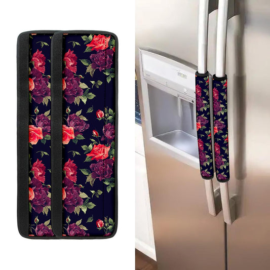 Red Violet Roses Floral Pattern Print Refrigerator Handle Covers