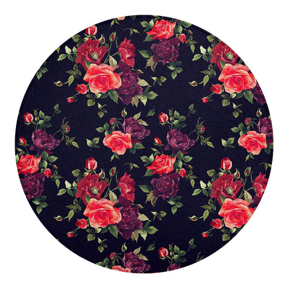 Red Violet Roses Floral Pattern Print Round Blanket