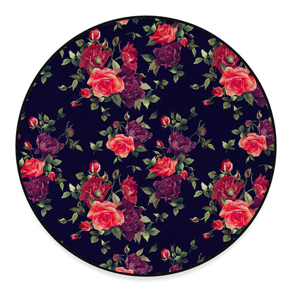 Red Violet Roses Floral Pattern Print Round Floor Mat