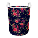 Red Violet Roses Floral Pattern Print Round Laundry Basket