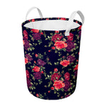 Red Violet Roses Floral Pattern Print Round Laundry Basket