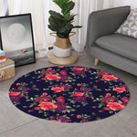 Red Violet Roses Floral Pattern Print Round Rug