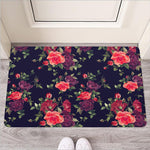 Red Violet Roses Floral Pattern Print Rubber Doormat