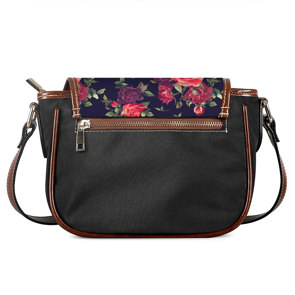 Red Violet Roses Floral Pattern Print Saddle Bag