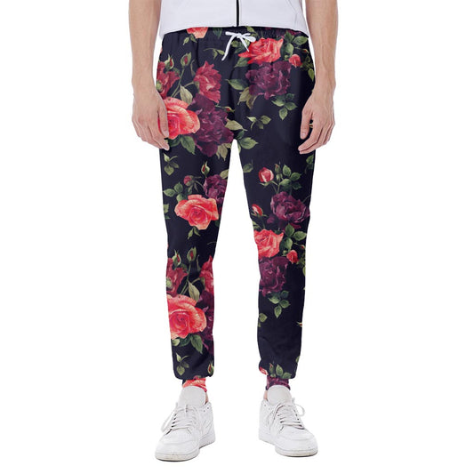 Red Violet Roses Floral Pattern Print Scuba Joggers