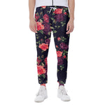 Red Violet Roses Floral Pattern Print Scuba Joggers