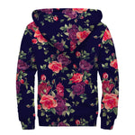 Red Violet Roses Floral Pattern Print Sherpa Lined Zip Up Hoodie