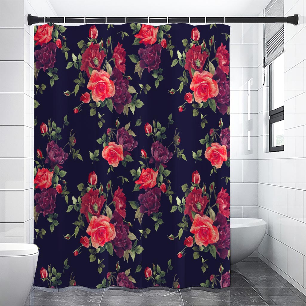 Red Violet Roses Floral Pattern Print Shower Curtain