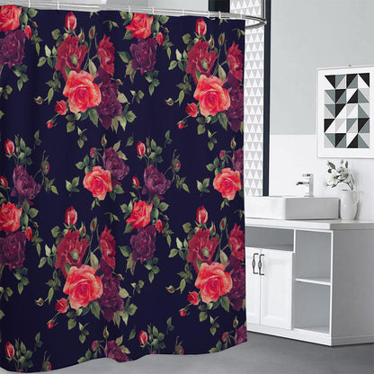 Red Violet Roses Floral Pattern Print Shower Curtain