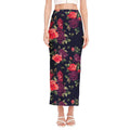 Red Violet Roses Floral Pattern Print Side Slit Maxi Skirt