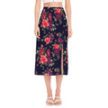 Red Violet Roses Floral Pattern Print Side Slit Midi Skirt
