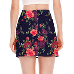Red Violet Roses Floral Pattern Print Side Slit Mini Skirt