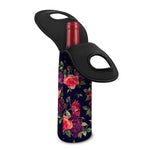 Red Violet Roses Floral Pattern Print Single Neoprene Wine Tote