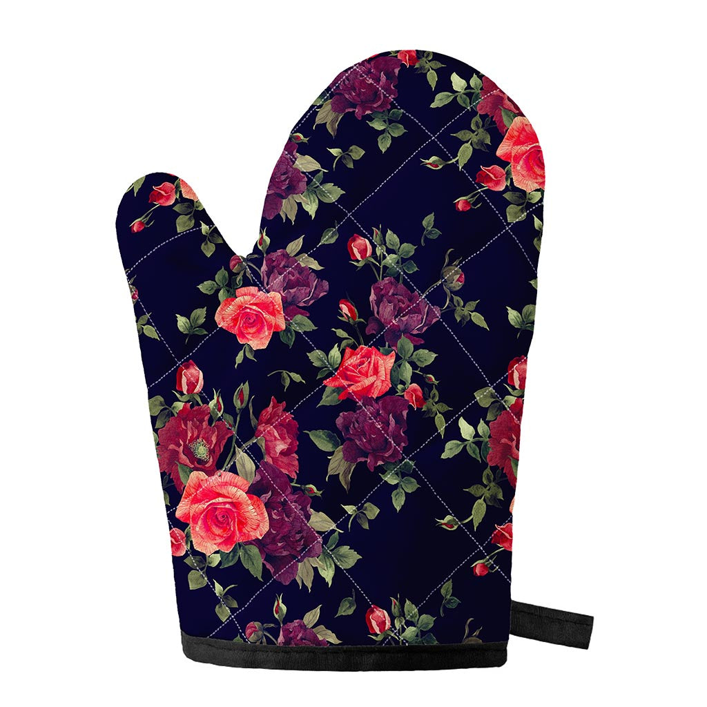 Red Violet Roses Floral Pattern Print Single Oven Mitt