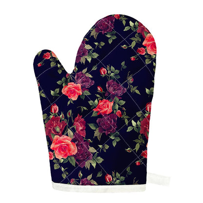 Red Violet Roses Floral Pattern Print Single Oven Mitt