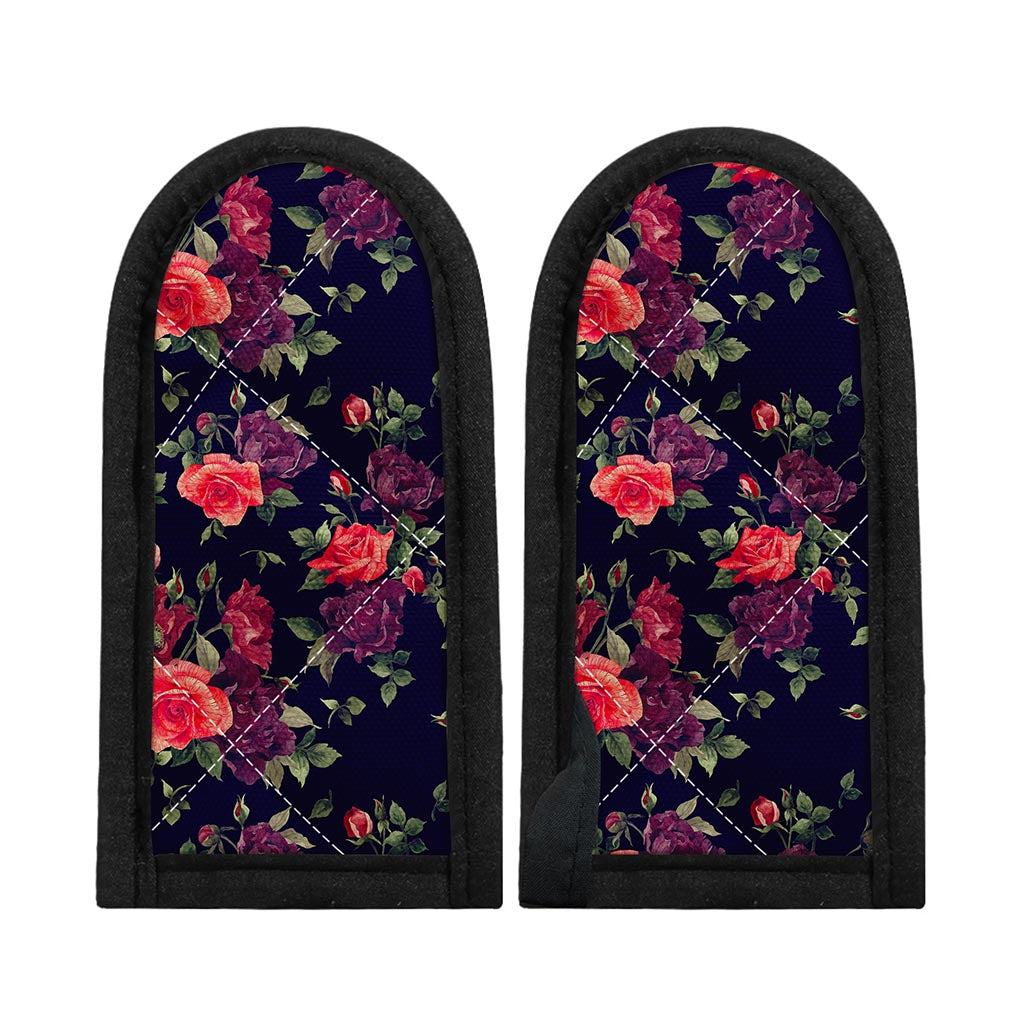 Red Violet Roses Floral Pattern Print Skillet Handle Cover