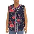Red Violet Roses Floral Pattern Print Sleeveless Baseball Jersey