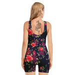 Red Violet Roses Floral Pattern Print Sleeveless One Piece Swimsuit