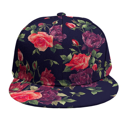Red Violet Roses Floral Pattern Print Snapback Cap