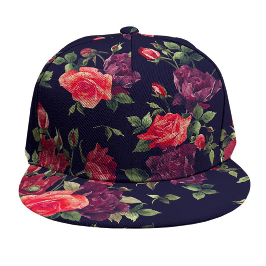 Red Violet Roses Floral Pattern Print Snapback Cap