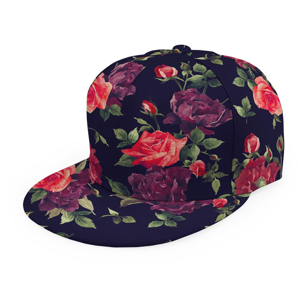 Red Violet Roses Floral Pattern Print Snapback Cap