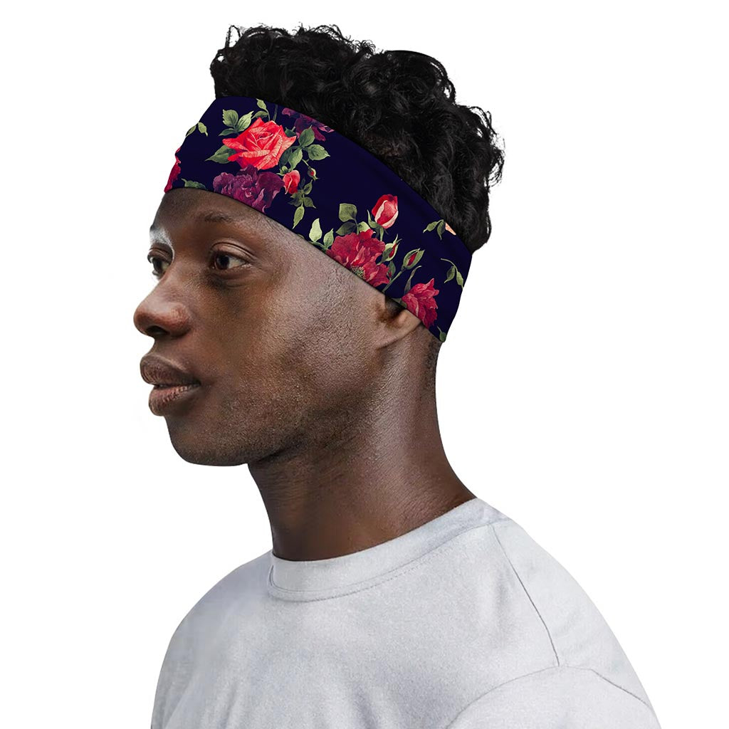 Red Violet Roses Floral Pattern Print Sports Headband