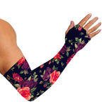 Red Violet Roses Floral Pattern Print Sun Protection Arm Sleeves