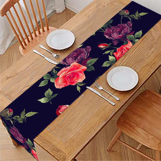 Red Violet Roses Floral Pattern Print Table Runner