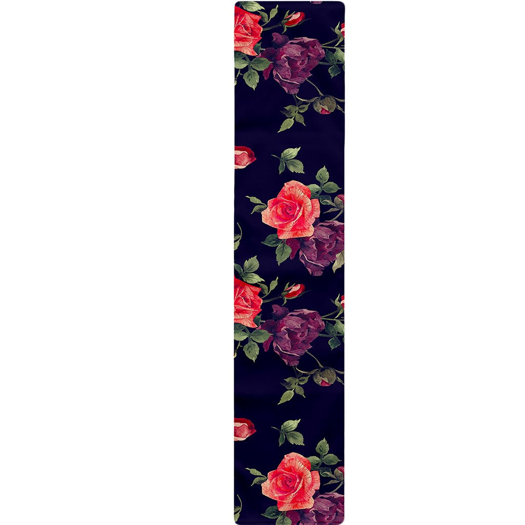 Red Violet Roses Floral Pattern Print Table Runner