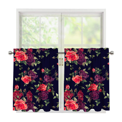Red Violet Roses Floral Pattern Print Tier Curtains