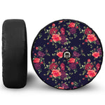 Red Violet Roses Floral Pattern Print Tire Cover With Camera Hole