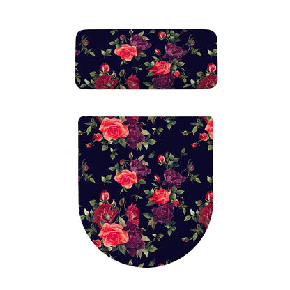 Red Violet Roses Floral Pattern Print Toilet Lid And Tank Cover Set