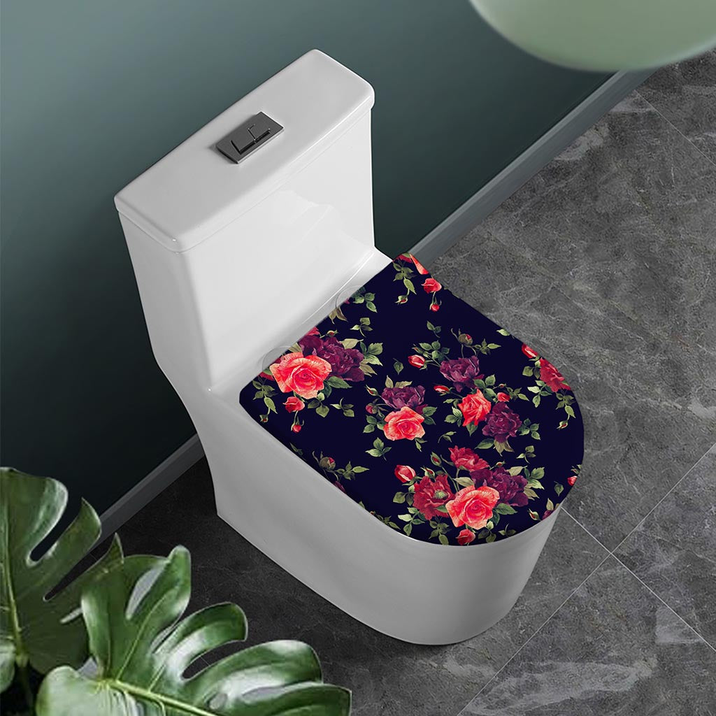 Red Violet Roses Floral Pattern Print Toilet Lid Cover