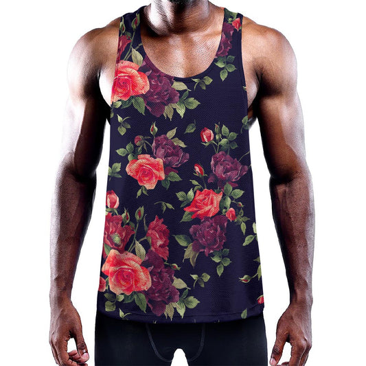 Red Violet Roses Floral Pattern Print Training Tank Top