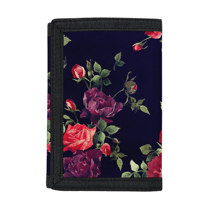 Red Violet Roses Floral Pattern Print Trifold Wallet