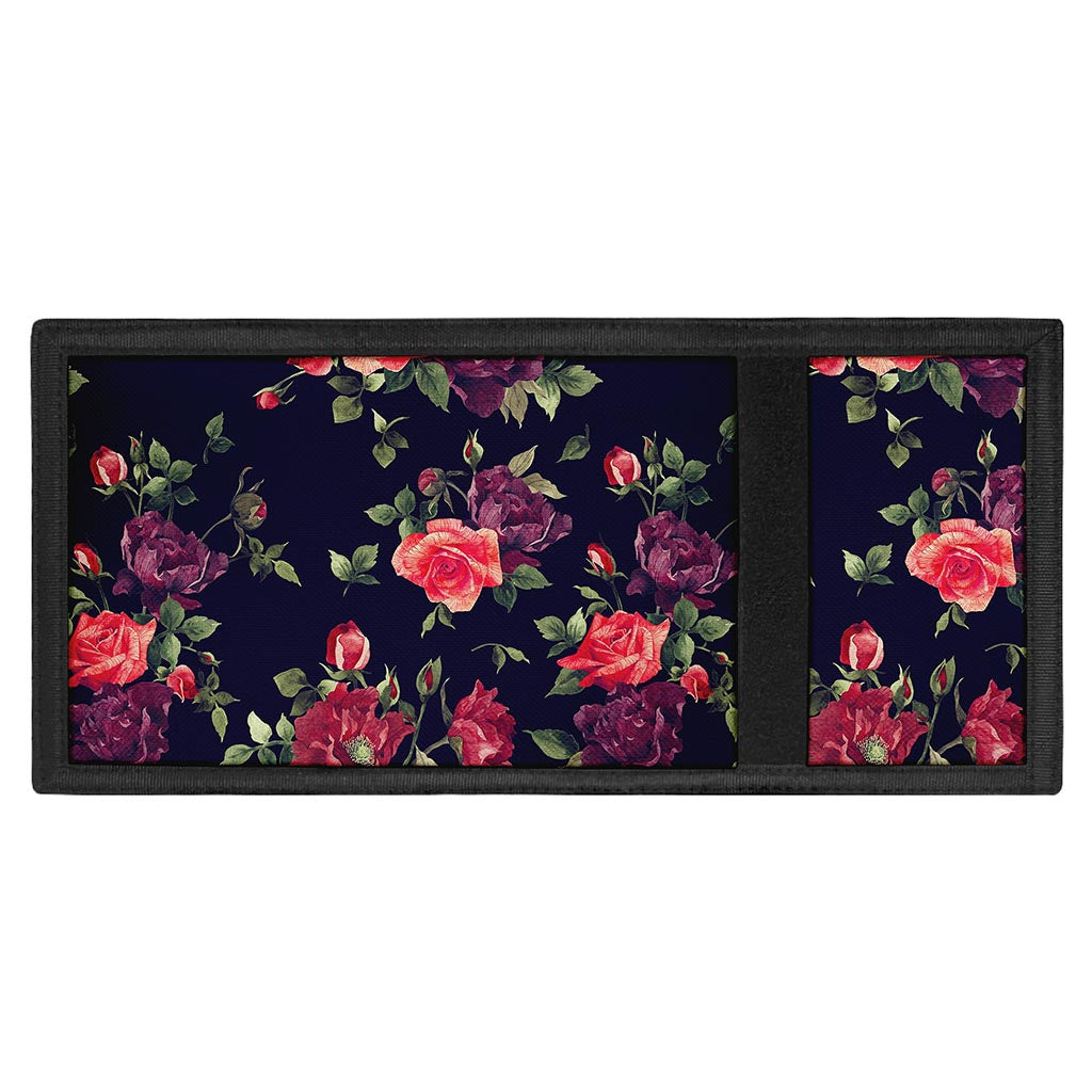 Red Violet Roses Floral Pattern Print Trifold Wallet