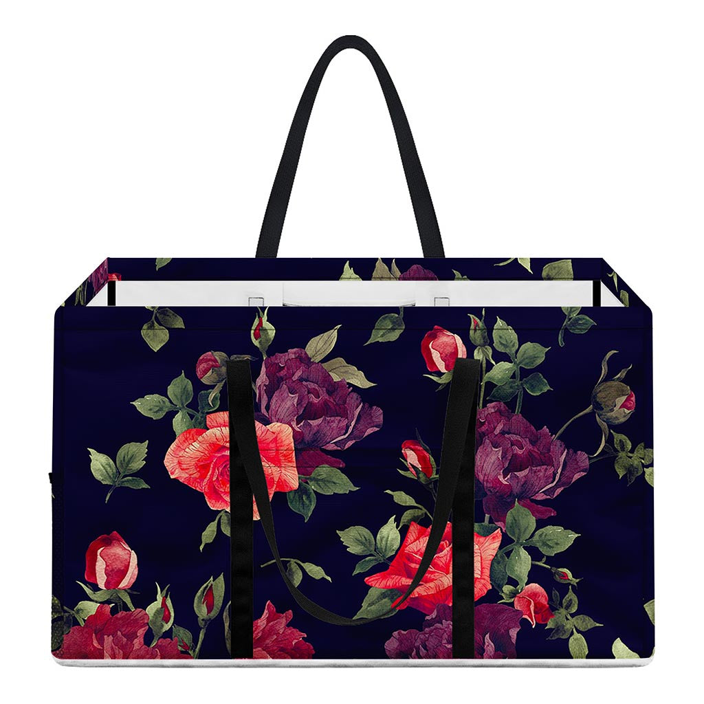 Red Violet Roses Floral Pattern Print Utility Tote Bag