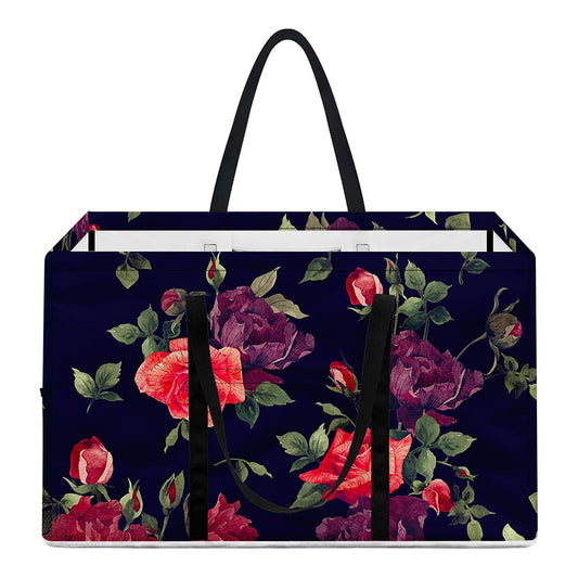 Red Violet Roses Floral Pattern Print Utility Tote Bag