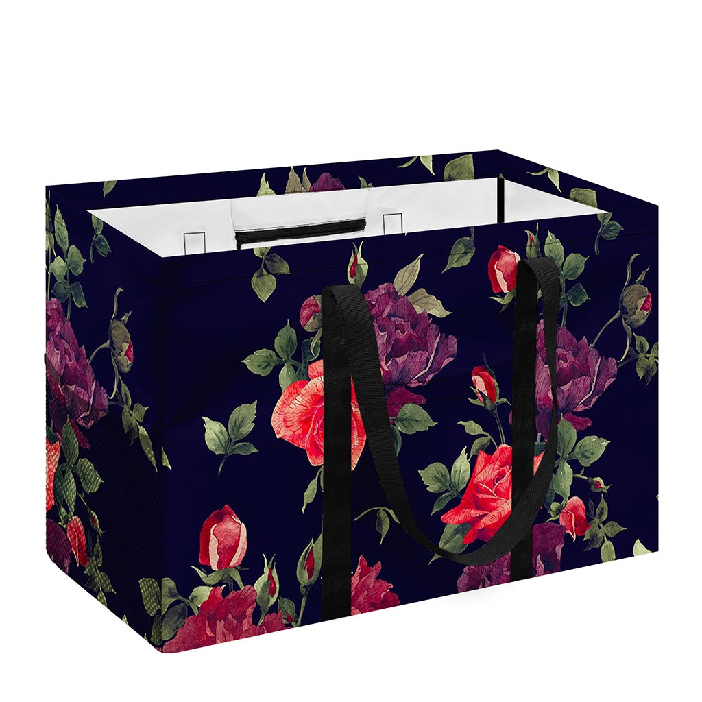 Red Violet Roses Floral Pattern Print Utility Tote Bag