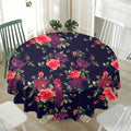 Red Violet Roses Floral Pattern Print Waterproof Round Tablecloth