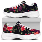 Red Violet Roses Floral Pattern Print White Chunky Shoes