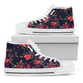 Red Violet Roses Floral Pattern Print White High Top Sneakers