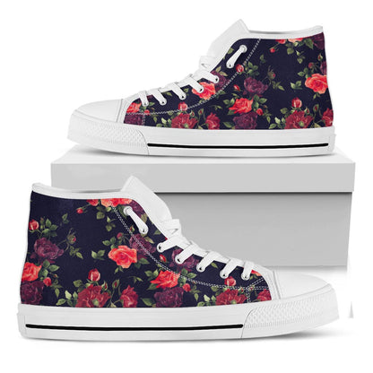 Red Violet Roses Floral Pattern Print White High Top Sneakers