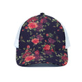 Red Violet Roses Floral Pattern Print White Mesh Trucker Hat