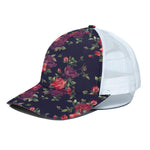 Red Violet Roses Floral Pattern Print White Mesh Trucker Cap