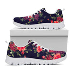 Red Violet Roses Floral Pattern Print White Running Shoes