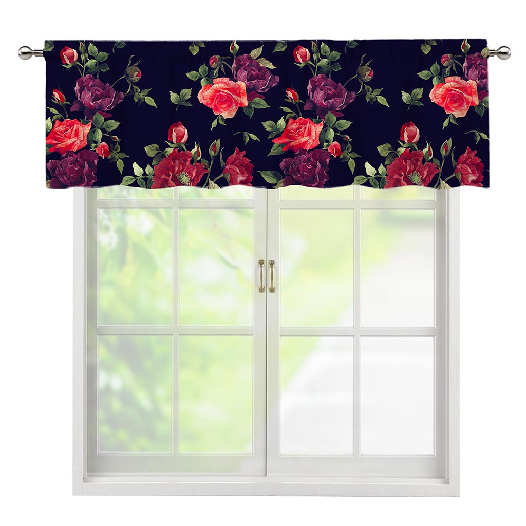 Red Violet Roses Floral Pattern Print Window Valance